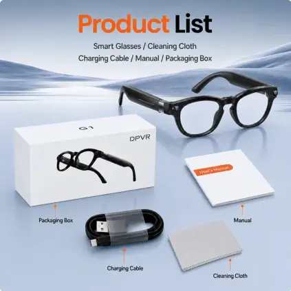DPVR G1 Smart AI Glasses - Wearable Smart Glasses with 141-Language Translation, Smart Image Recognition, 1080P Offline Video Recording for Everyday Moments, Photochromic Lenses, Never Miss a Great Moment Again Camera BT, Ideal Father